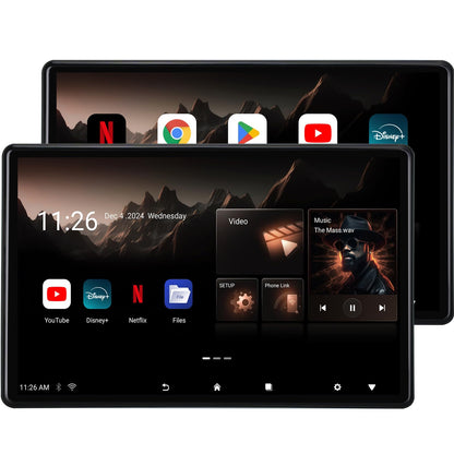 14" 4K Android headrest monitor, WiFi, Bluetooth, HDMI, dual screens