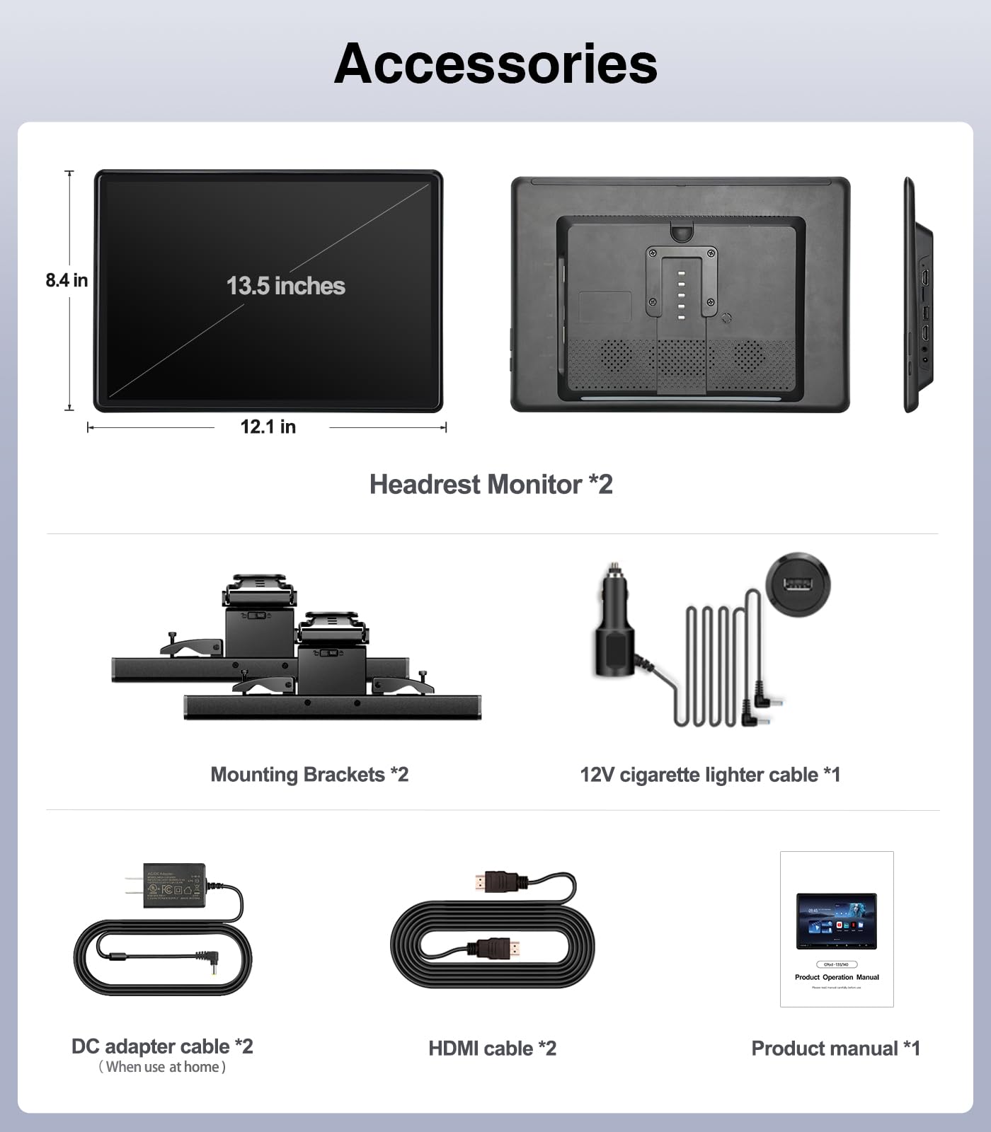 13.5" Android headrest monitor, 4K display, Netflix, HDMI, rear entertainment