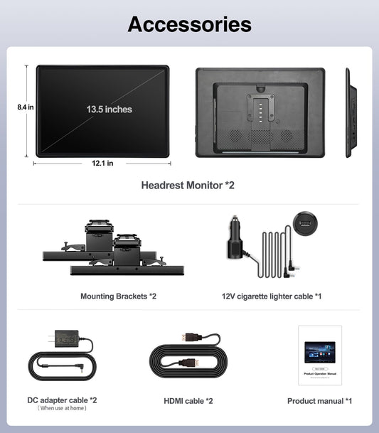 13.5" Android headrest monitor, 4K display, Netflix, HDMI, rear entertainment