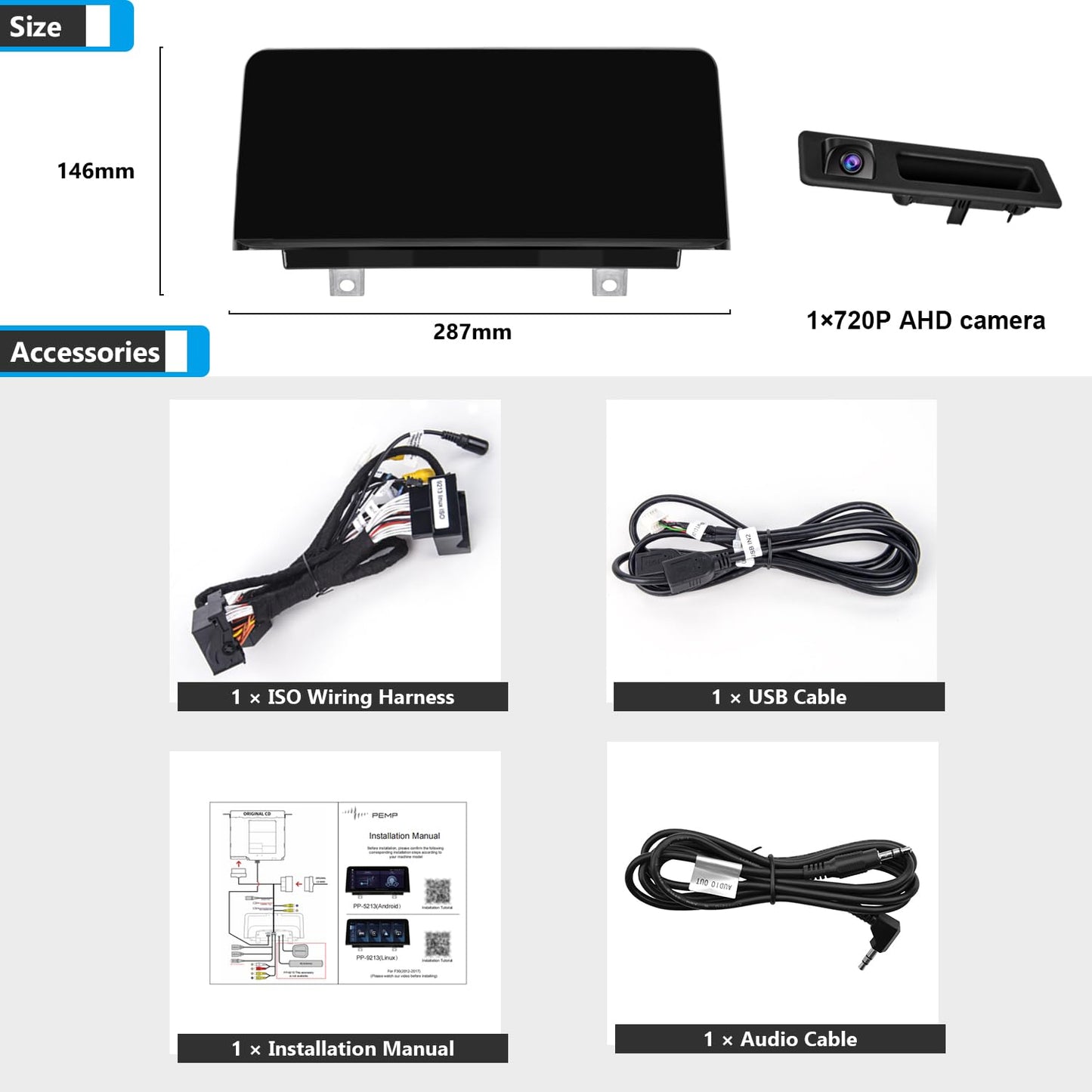 PEMP 10.25" BMW screen, CarPlay, Android Auto, reverse camera