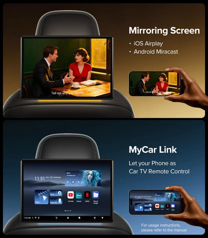 13.5" Android headrest monitor, 4K display, Netflix, HDMI, rear entertainment