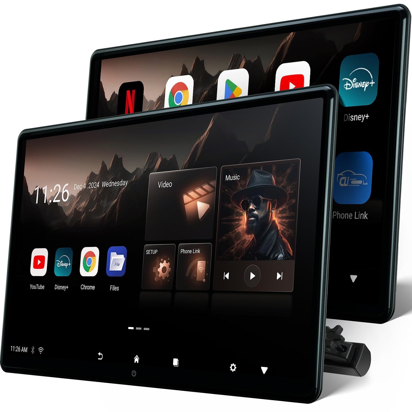 15.6" 4K Android headrest monitor, WiFi, Bluetooth, HDMI, dual screens