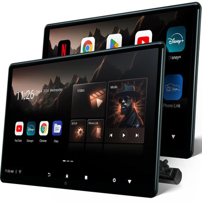15.6" 4K Android headrest monitor, WiFi, Bluetooth, HDMI, dual screens