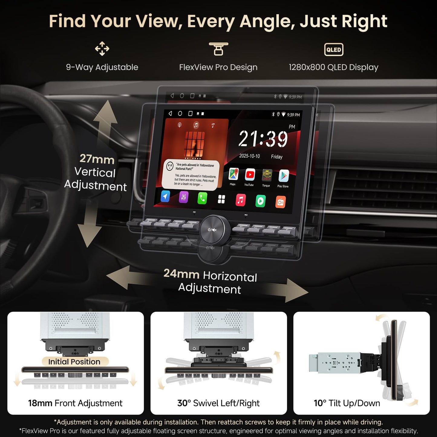 ATOTO 10.1" QLED stereo, wireless CarPlay/Android Auto, WiFi, GPS, split screen