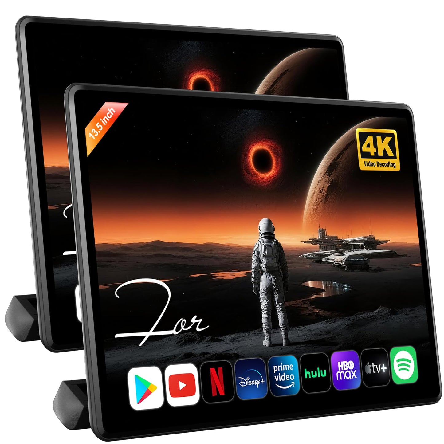 13.5" Android headrest monitor, 4K display, Netflix, HDMI, rear entertainment