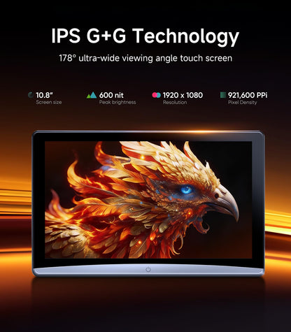 10.8" Android headrest monitor, 5G WiFi, Bluetooth, HDMI, rear screen