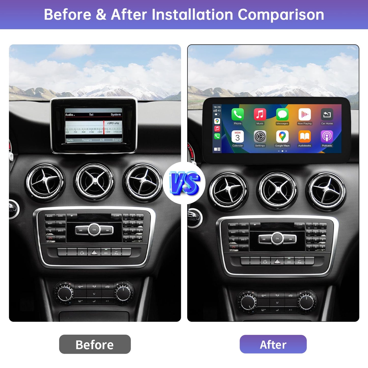 Road Top 10.25" Mercedes screen, CarPlay/Android Auto, touchscreen retrofit