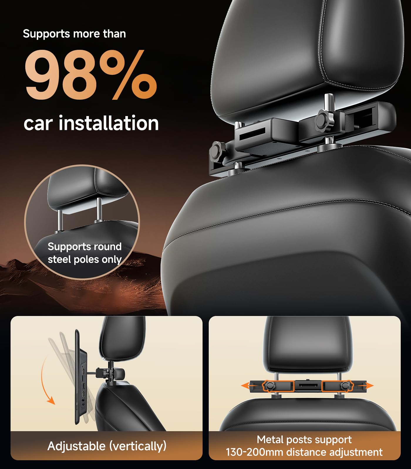 10.8" Android headrest monitor, 5G WiFi, Bluetooth, HDMI, rear screen