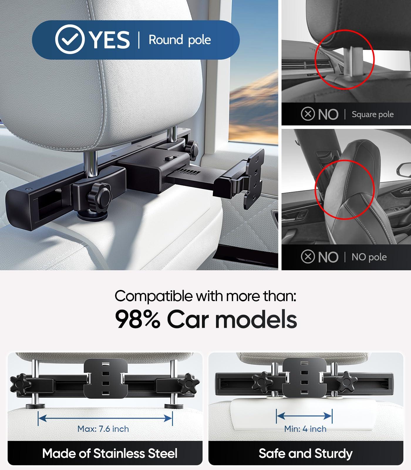 15.6" 4K Android headrest monitor, WiFi, Bluetooth, HDMI, dual screens