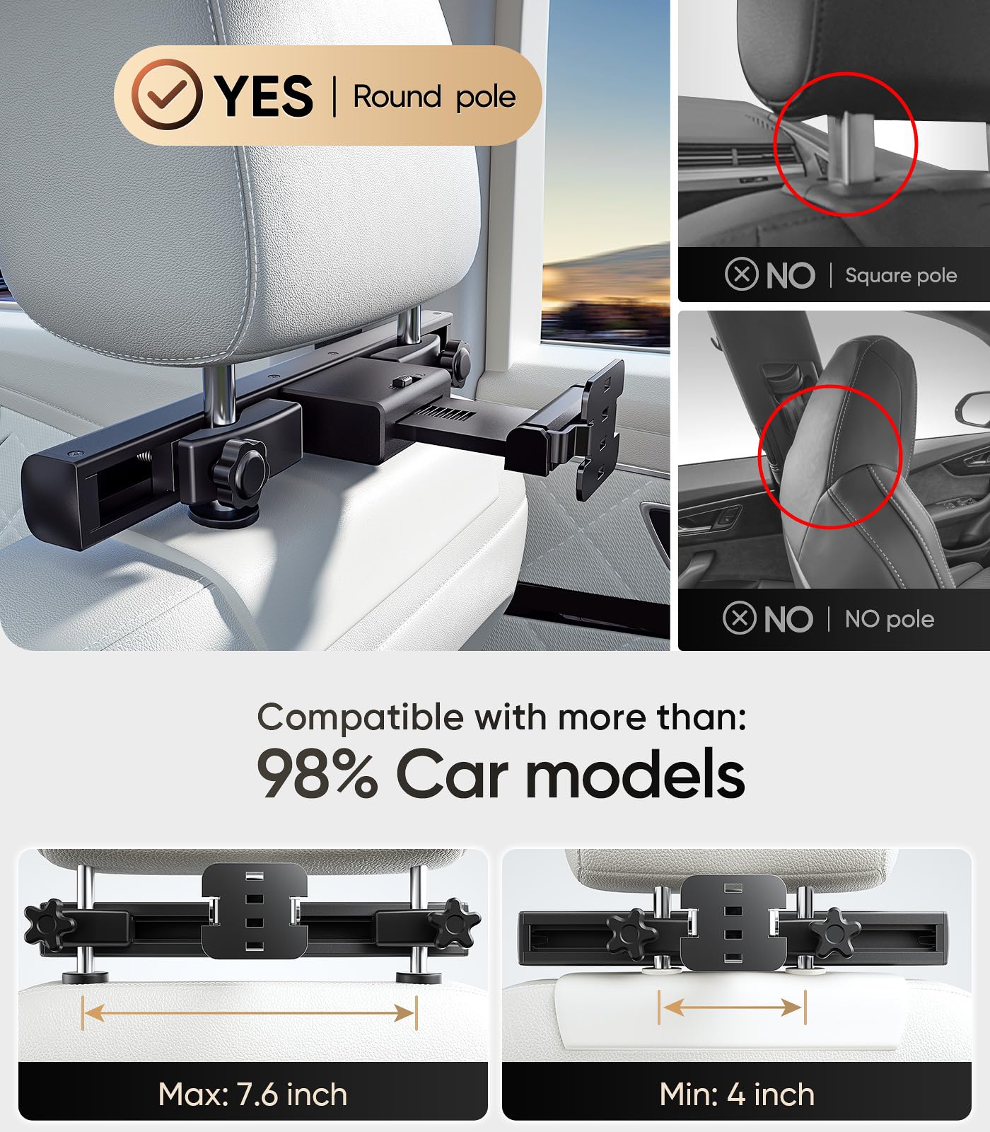 14" 4K Android headrest monitor, WiFi, Bluetooth, HDMI, dual screens